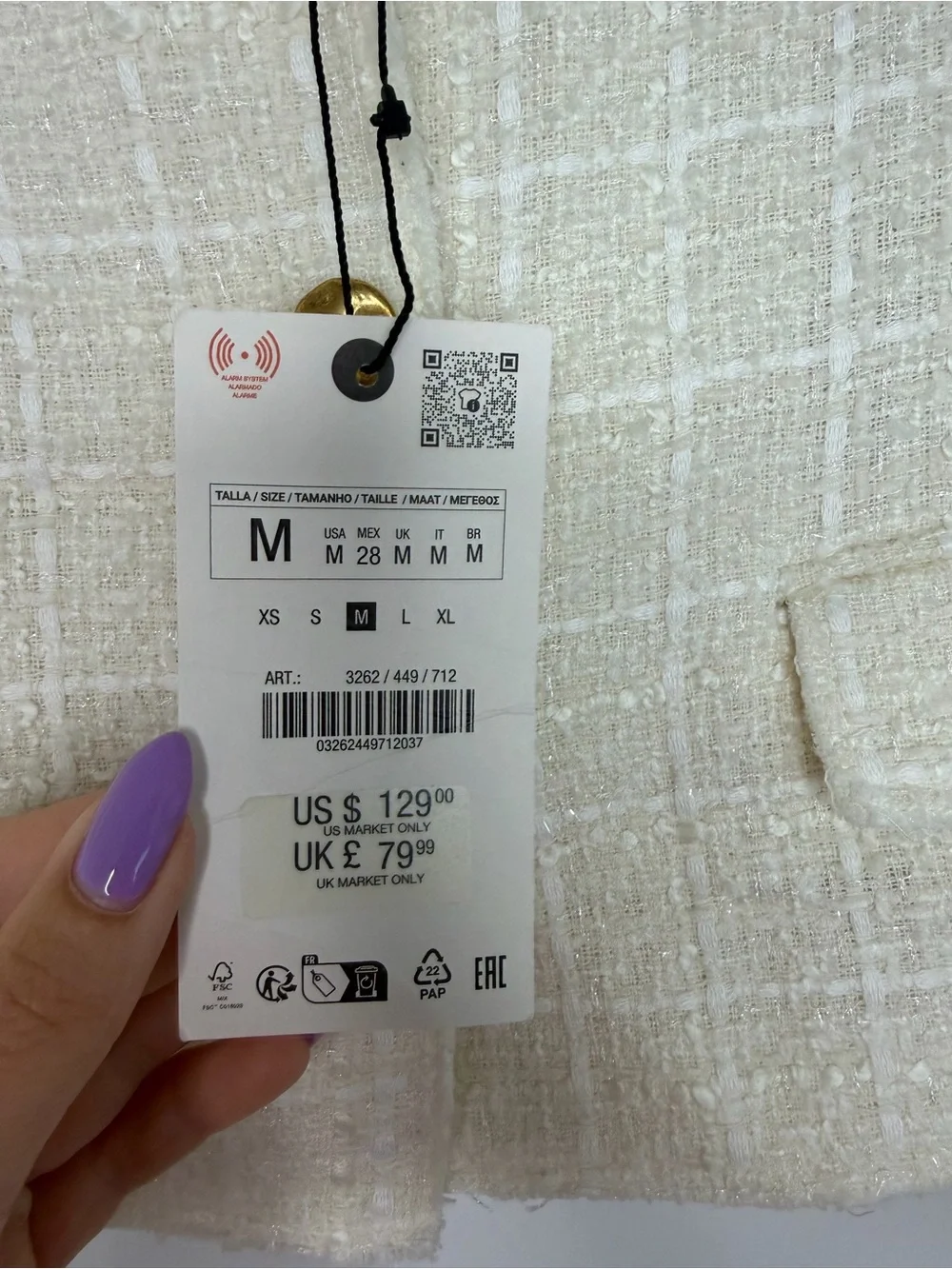 NWT Zara Ivory Textured Tweed Blazer with Gold Buttons